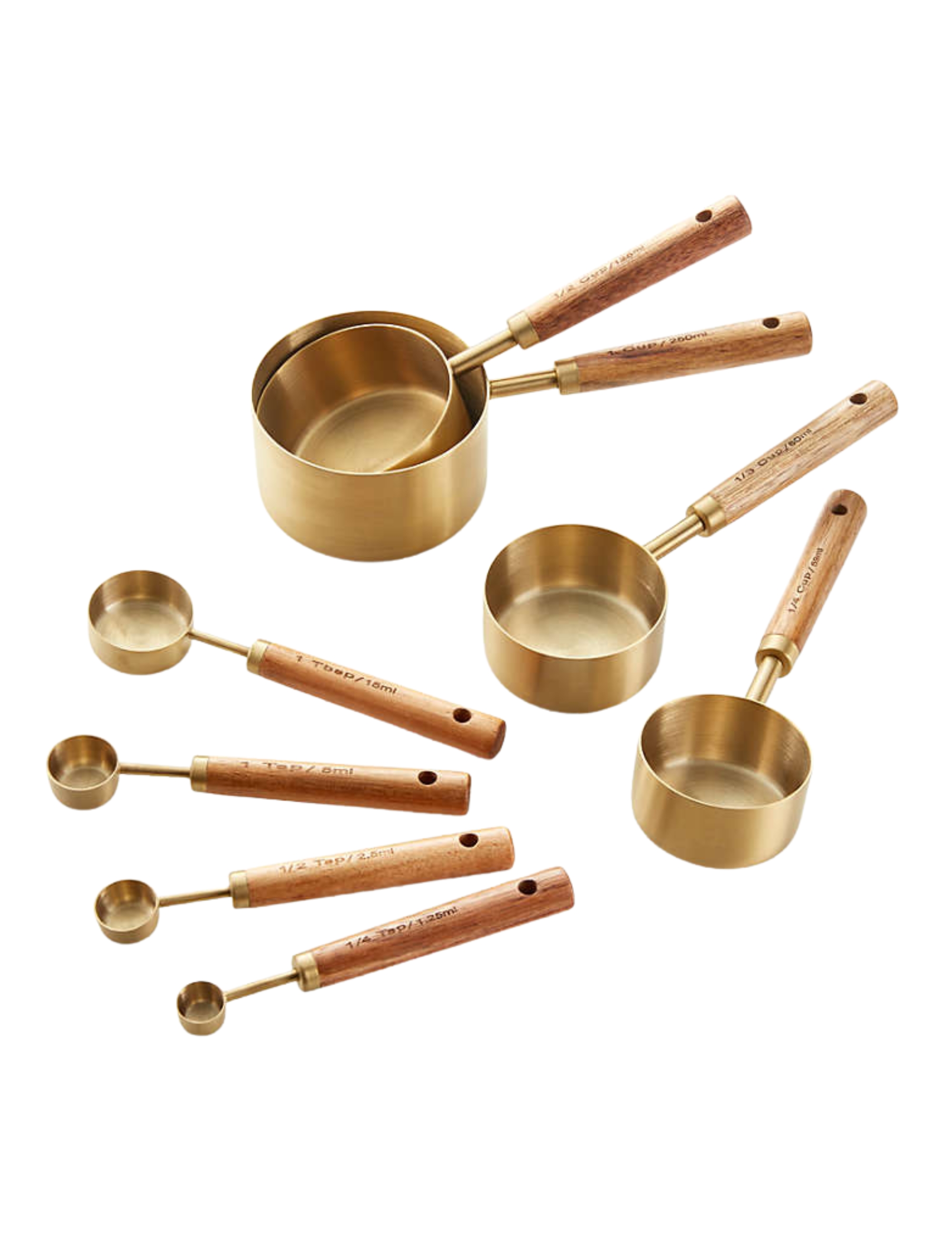 Crate & Barrel, Acacia Wood and Gold Measuring Spoons, Set of 4