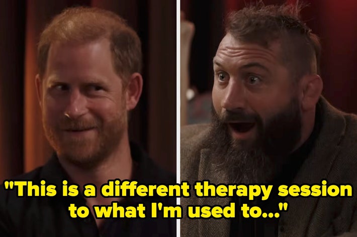 Two men are in conversation. One looks amused and the other surprised. Large text says,