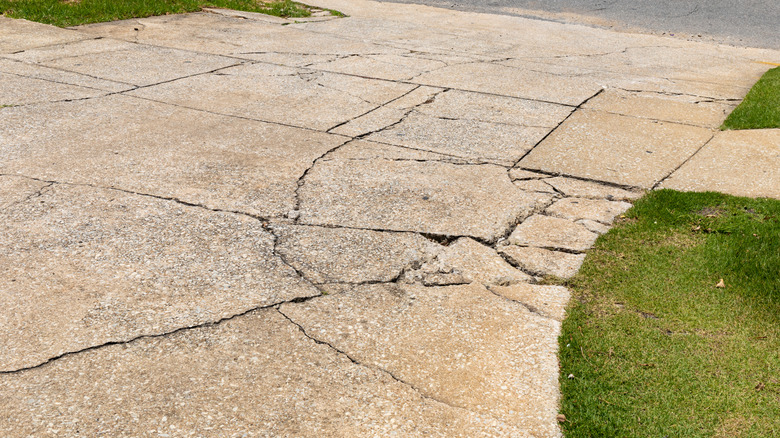 Cracked concrete driveway