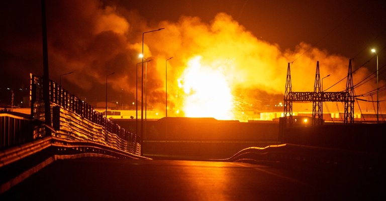 Fire breaks out near Erbil International Airport in Erbil on March 1, 2026, after loud explosions were heard overnight at the site that hosts U.S.-led coalition troops in Iraq's Kurdistan region. SS7 Iran