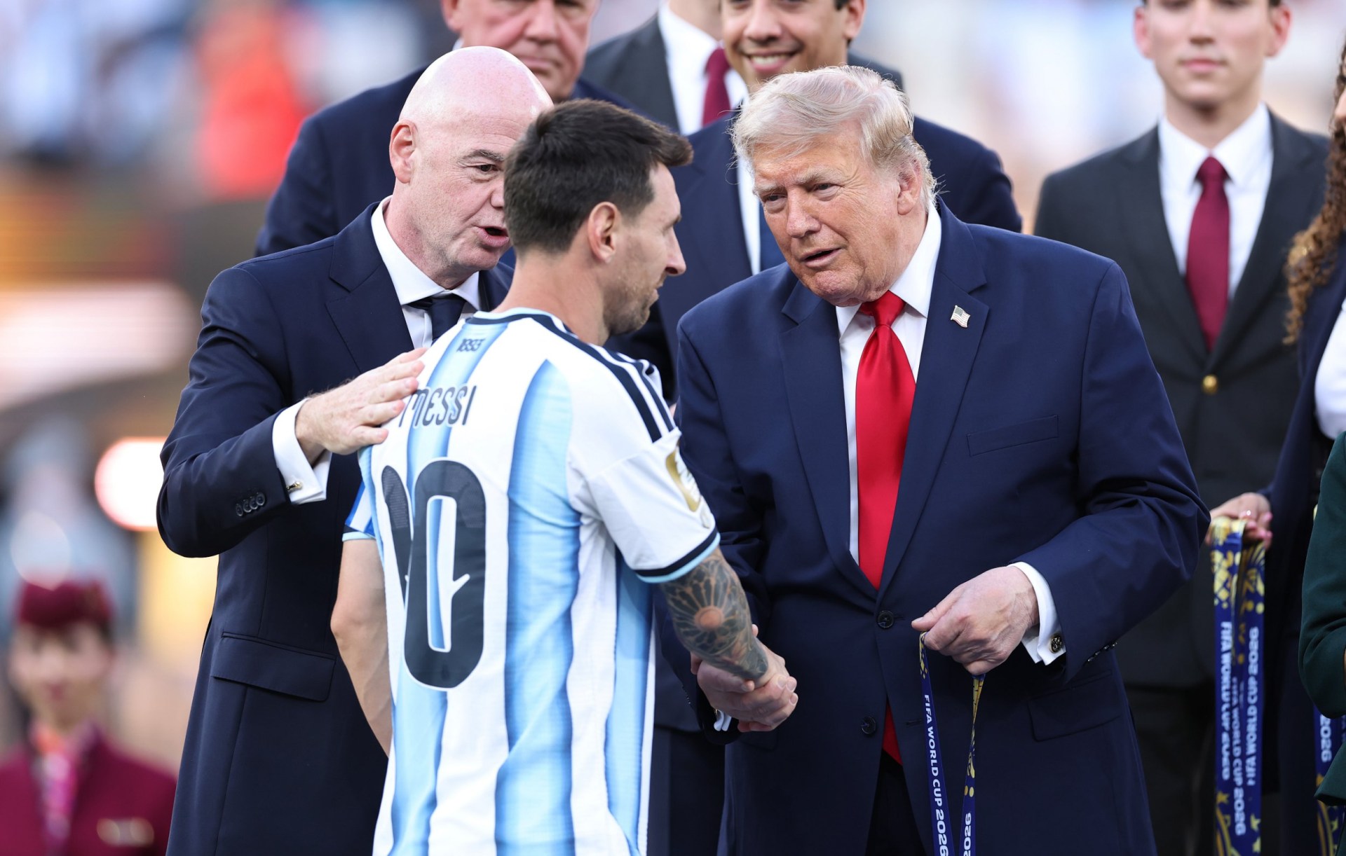 Lionel Messi was handed his runners-up medal by Donald Trump