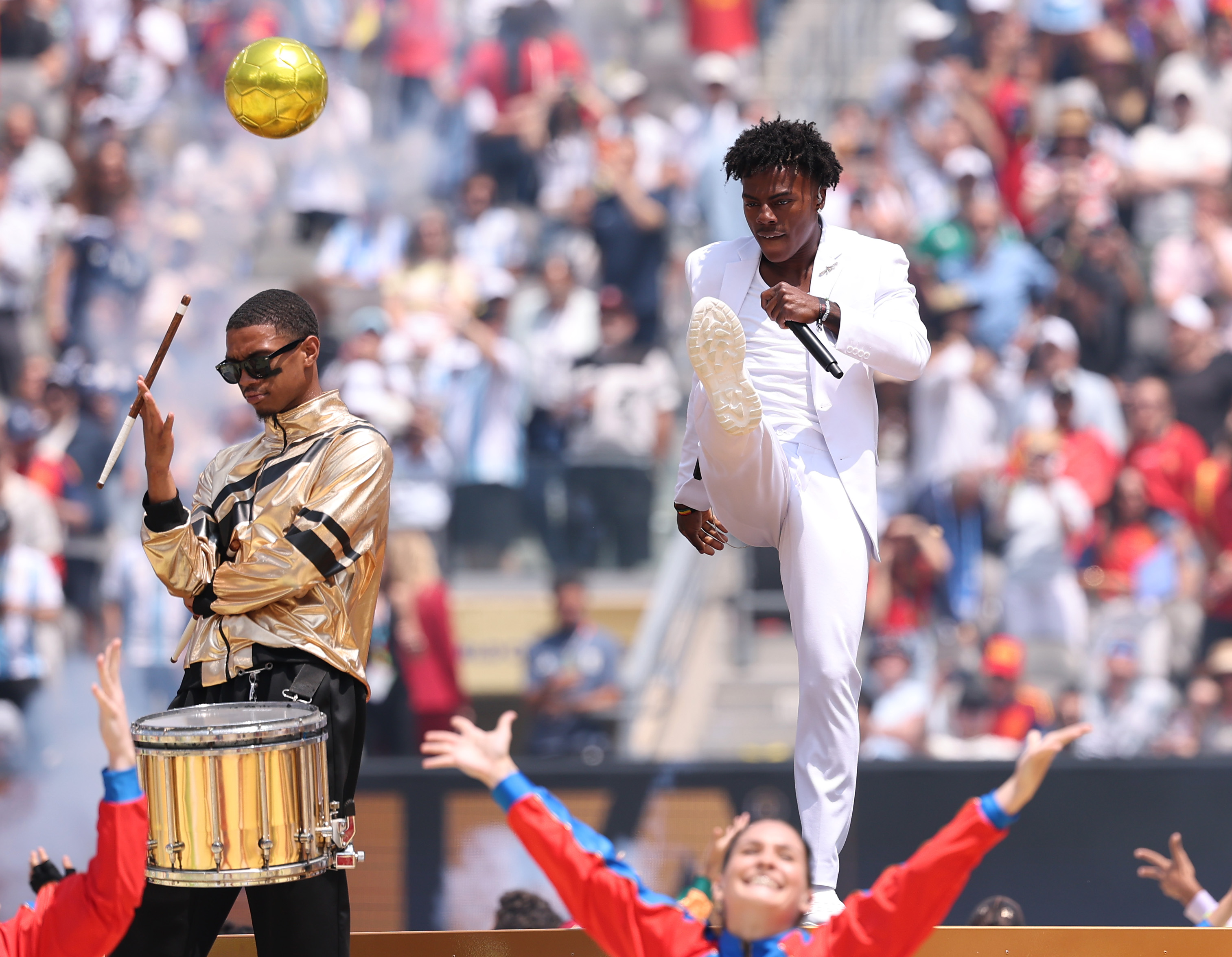 IShowSpeed performs during the closing ceremony before the FIFA World Cup 2026 Final match between Spain and Argentina at New York New Jersey Stadium on July 19, 2026 in East Rutherford, New Jersey. Carl Recine/Getty Images