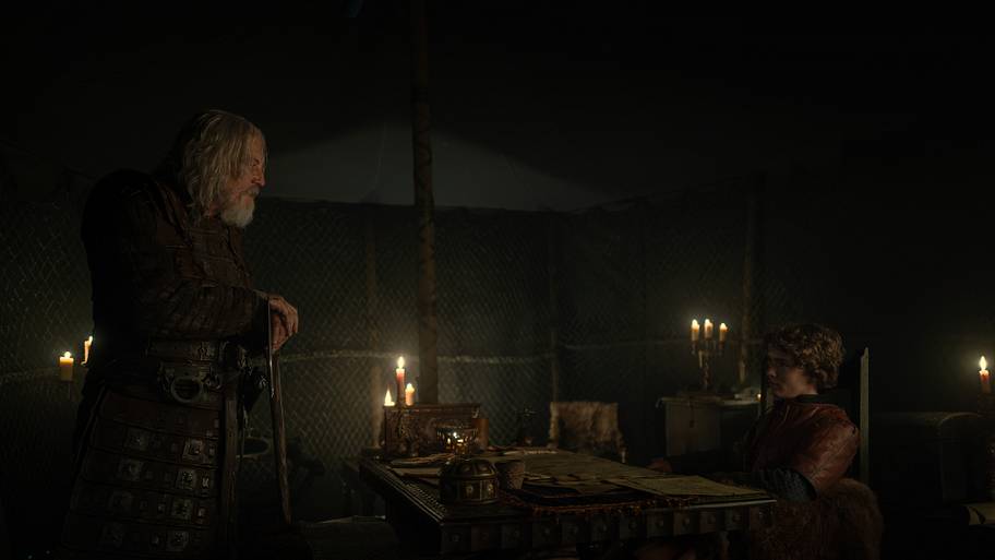 Tommy Flanagan as Lord Roderick Dustin, a.k.a. “Roddy the Ruin,” and Archie Barnes as Oscar Tully in House of the Dragon.