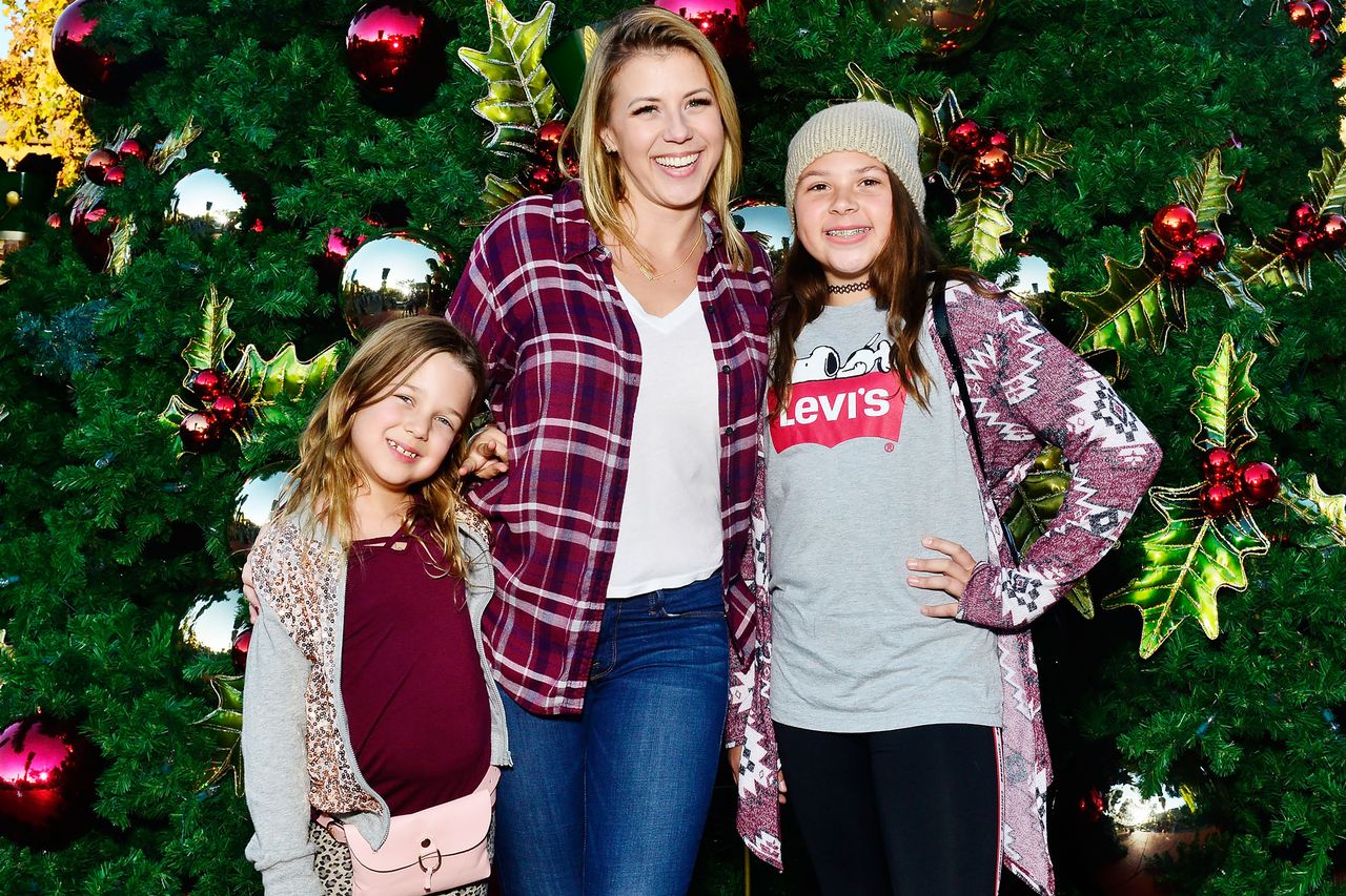 Jodie Sweetin Visits annual Knott's Merry Farm with daughters Zoie and Beatrix on December 1, 2018 in Buena Park, California