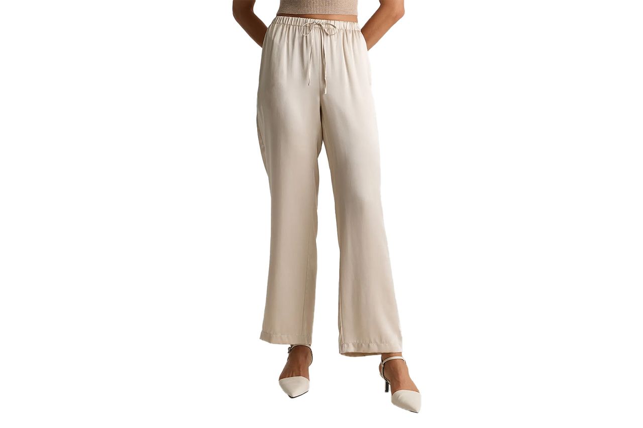 Washable Silk Drawstring Wide Leg Pants