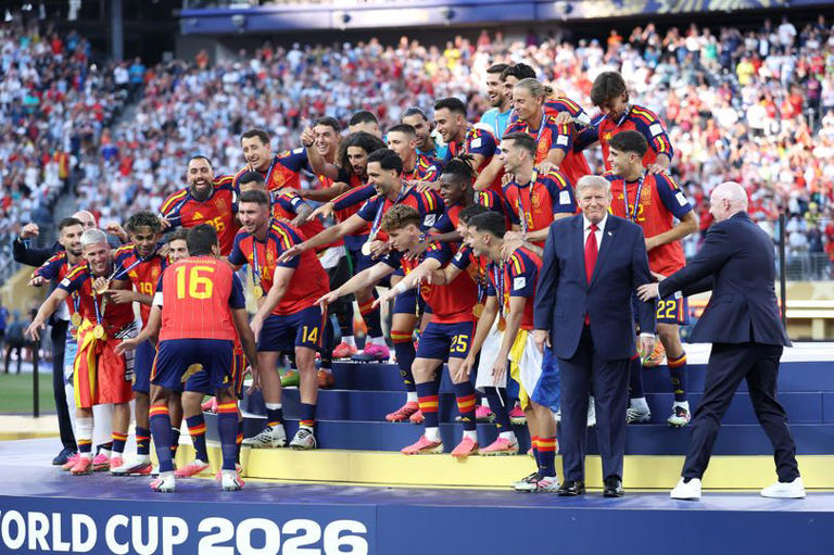 Donald Trump gatecrashes Spain's World Cup trophy lift