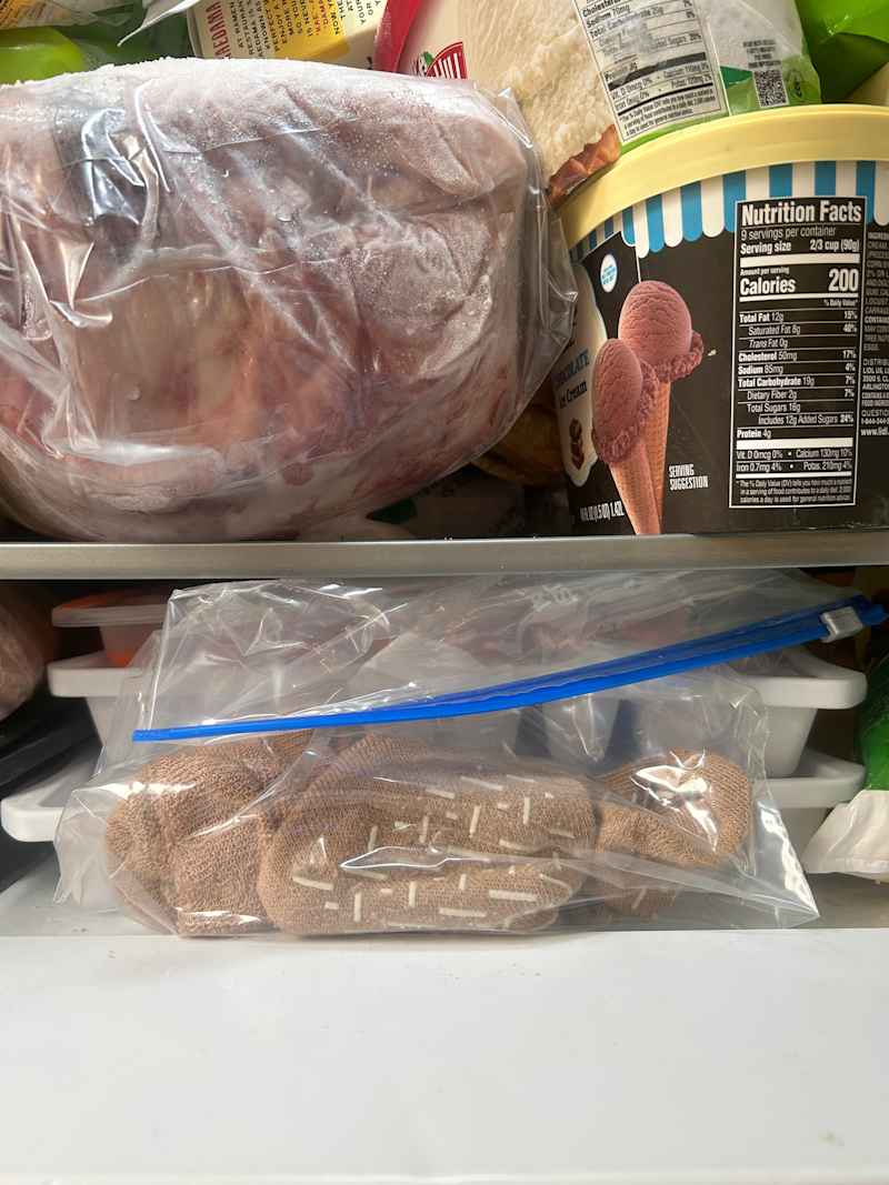 Socks in freezer before bed.