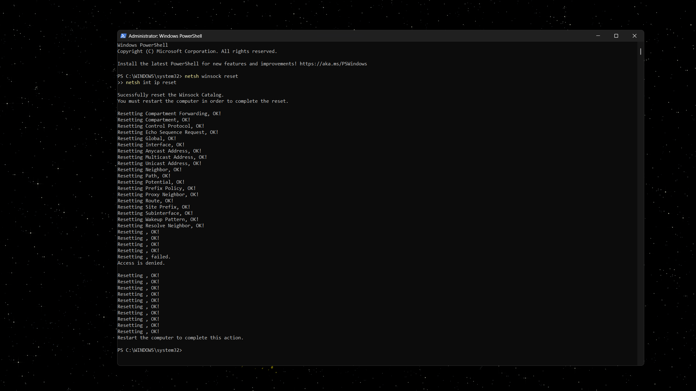 Running netsh in PowerShell.