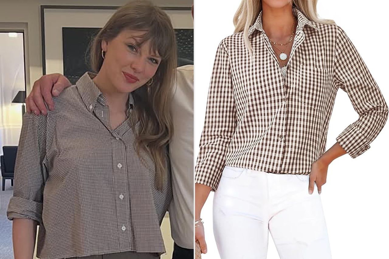 Taylor Swift, siliteelon Plaid Shirts for Women Cotton Gingham Top Button Down Long Sleeve Casual Collared Dress Shirts Work Blouse