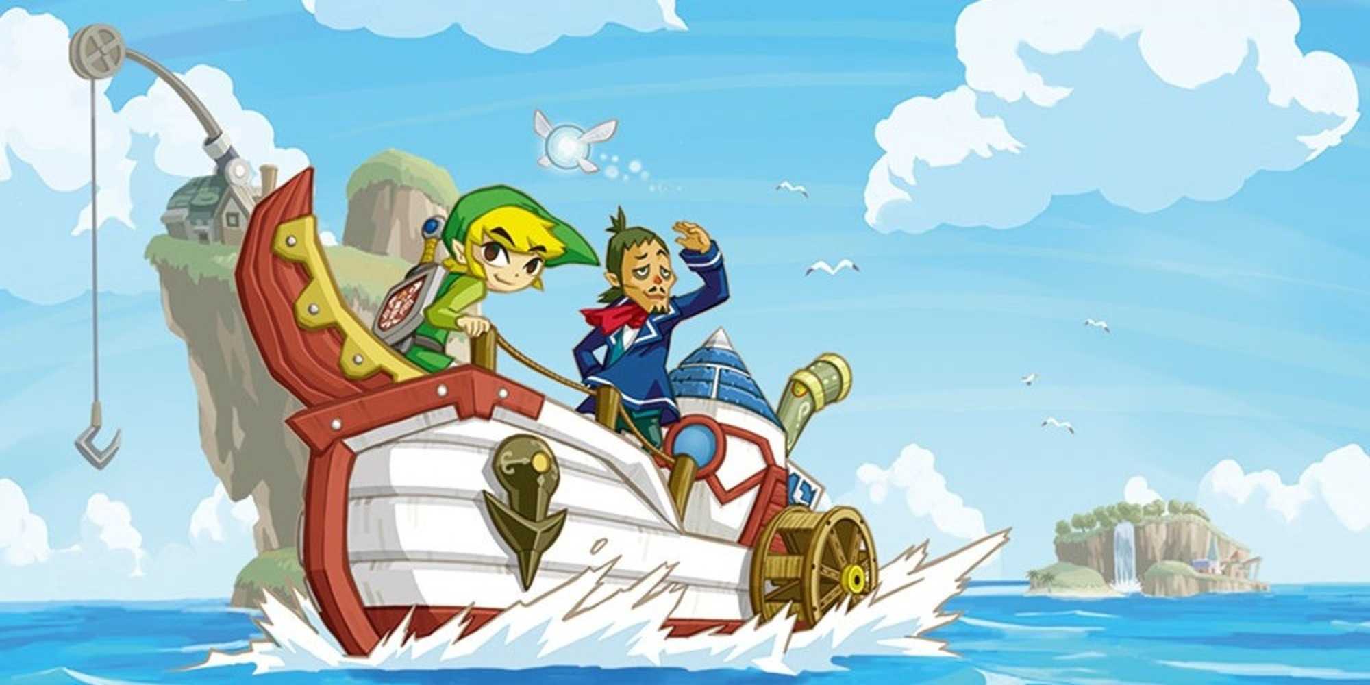 The legend of Zelda phantom hourglass artwork of Link and Linebeck