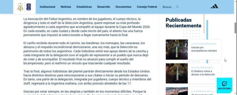 Mensaje de la AFA tras la derrota de Argentina frente a España