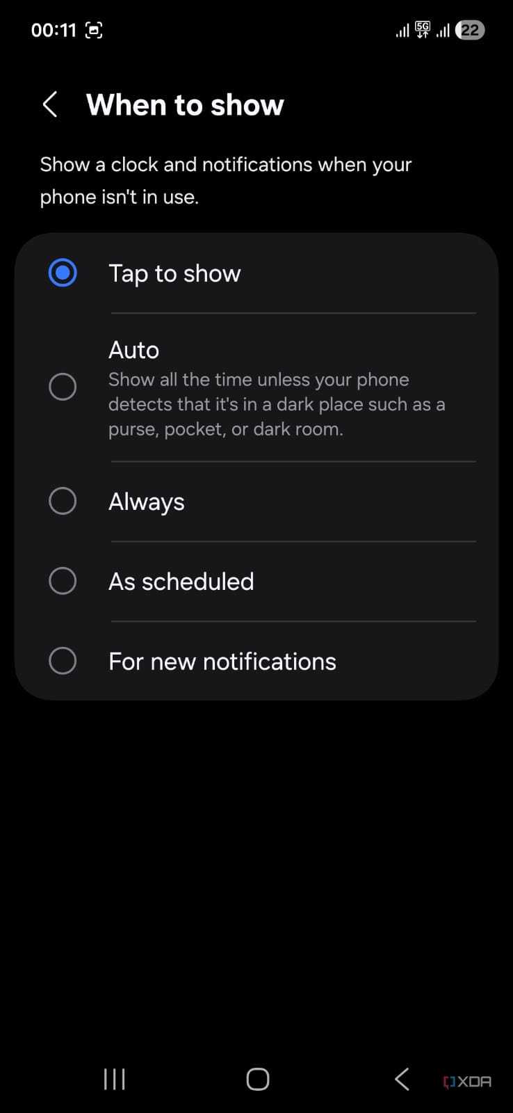 screenshot of oneui aod settings