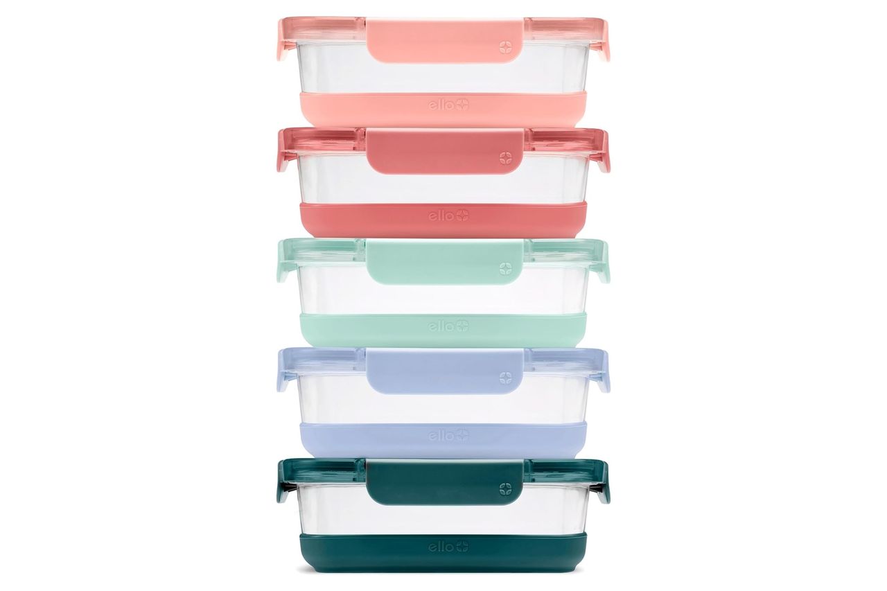 Ello Duraglass Refresh 3.4 Cup Meal Prep Sets 10Pc, 5 Pack Set- Glass Food Storage Container with Silicone Boot and Airtight BPA-Free Plastic Lids, Dishwasher, Microwave and Freezer Safe, Melon