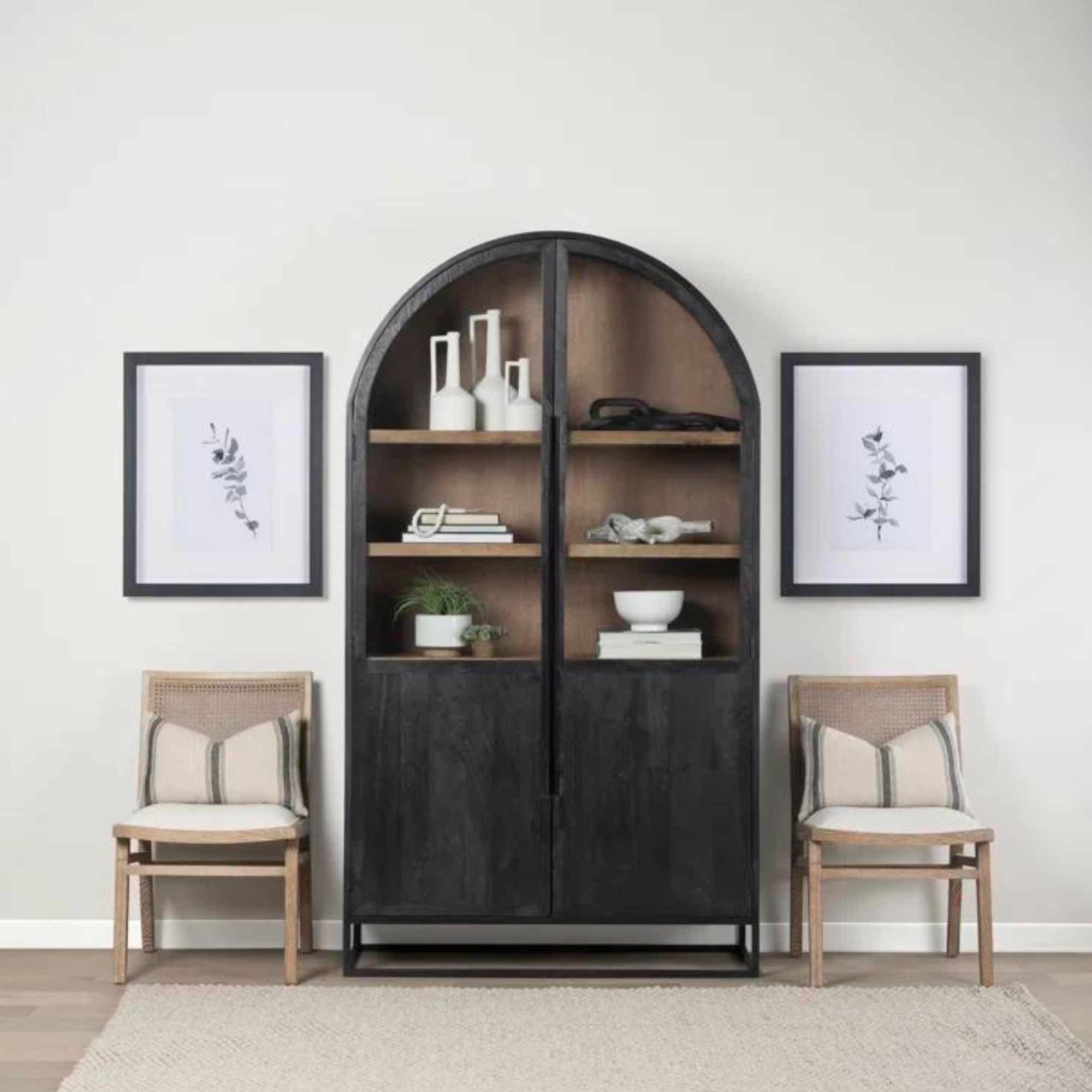 A black arched china cabinet from Wayfair