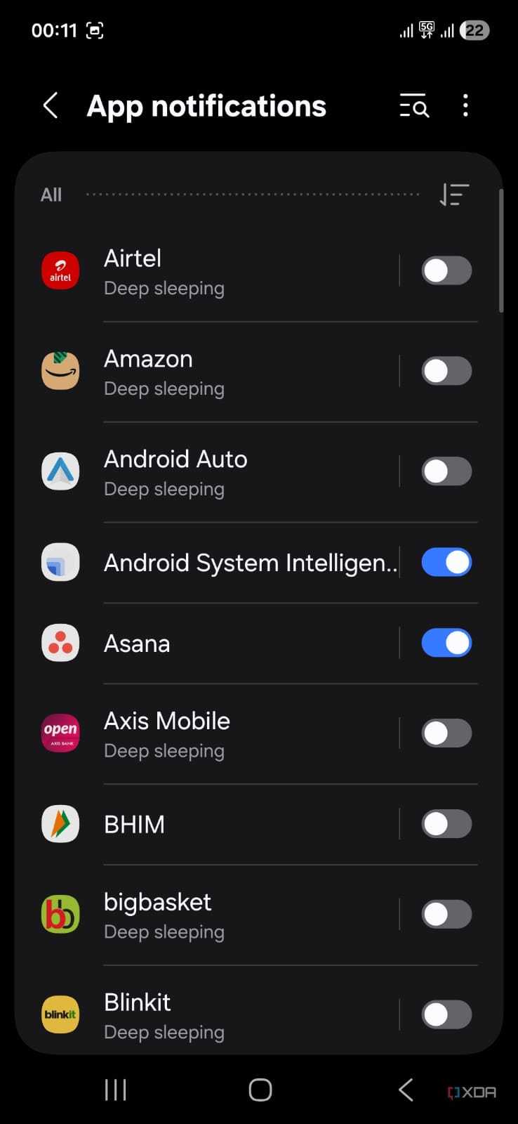 screenshot of oneui disable app notifications
