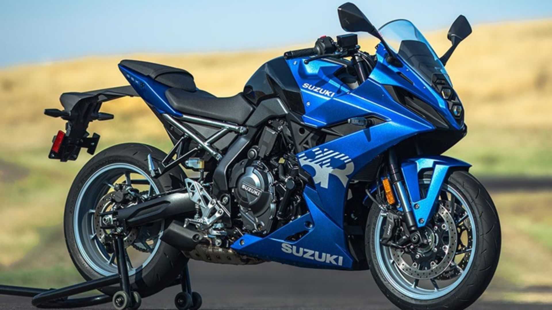 Blue Suzuki GSX-8R Parked On A Paddock Stand