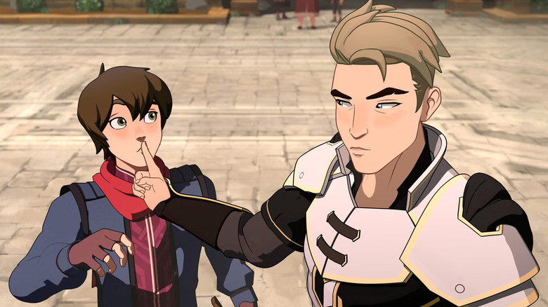 Soren shushing Callum in The Dragon Prince