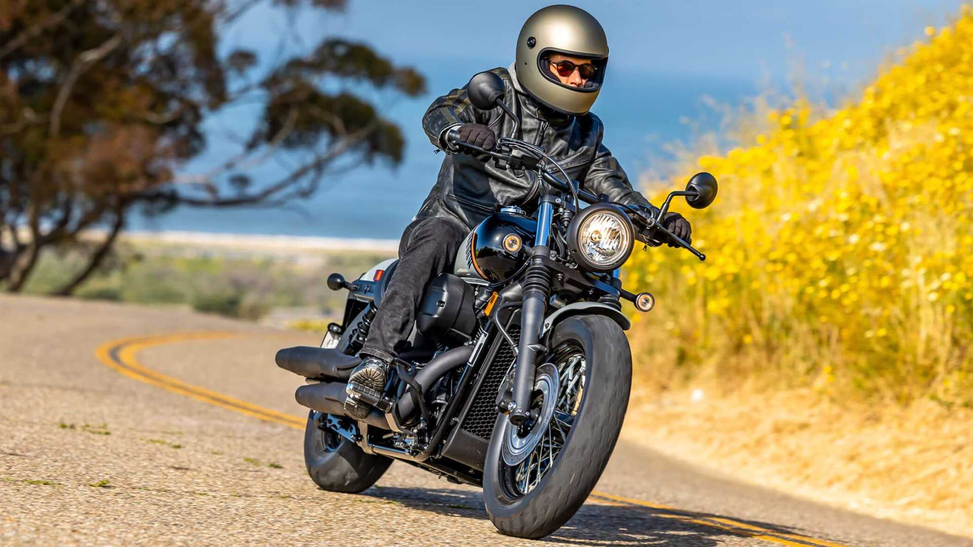 2026 Honda Shadow Phantom on the road front third quarter rolling shot