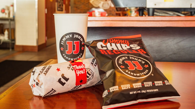Close up shot of Jimmy John's sandwich and chips