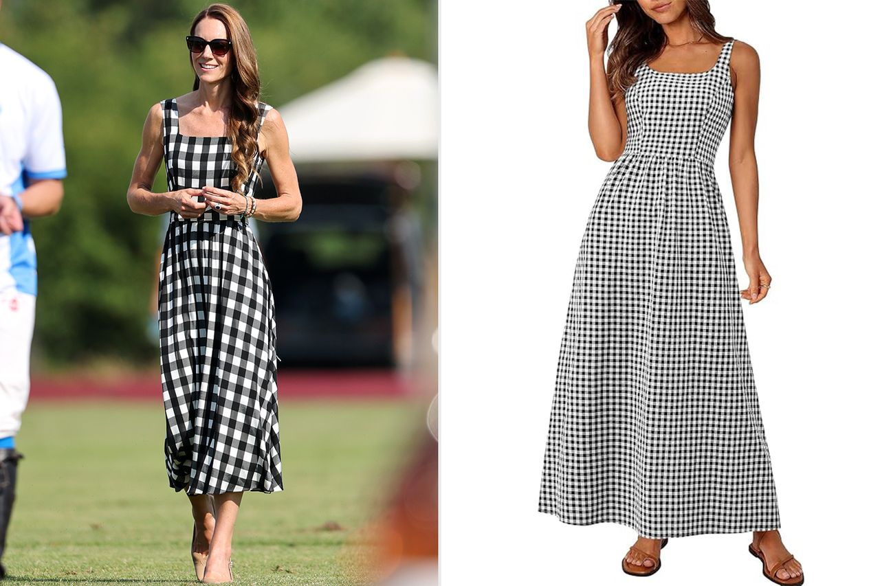 Catherine Princess of Wales, PRETTYGARDEN Women's 2026 Summer Spaghetti Strap Maxi Dresses Plaid Square Neck A Line Casual Beach Vacation Long Sundress
