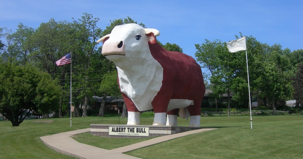 Audubon is a great place to go hiking in Iowa along the T-Bone Trail, where you can see Albert the Bull, the world's biggest sculpture.