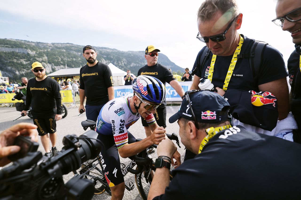 Remco Evenepoel (Red Bull-Bora-hansgrohe) was quite emotional seconds after crossing the line after his first ever Tour de France summit victory