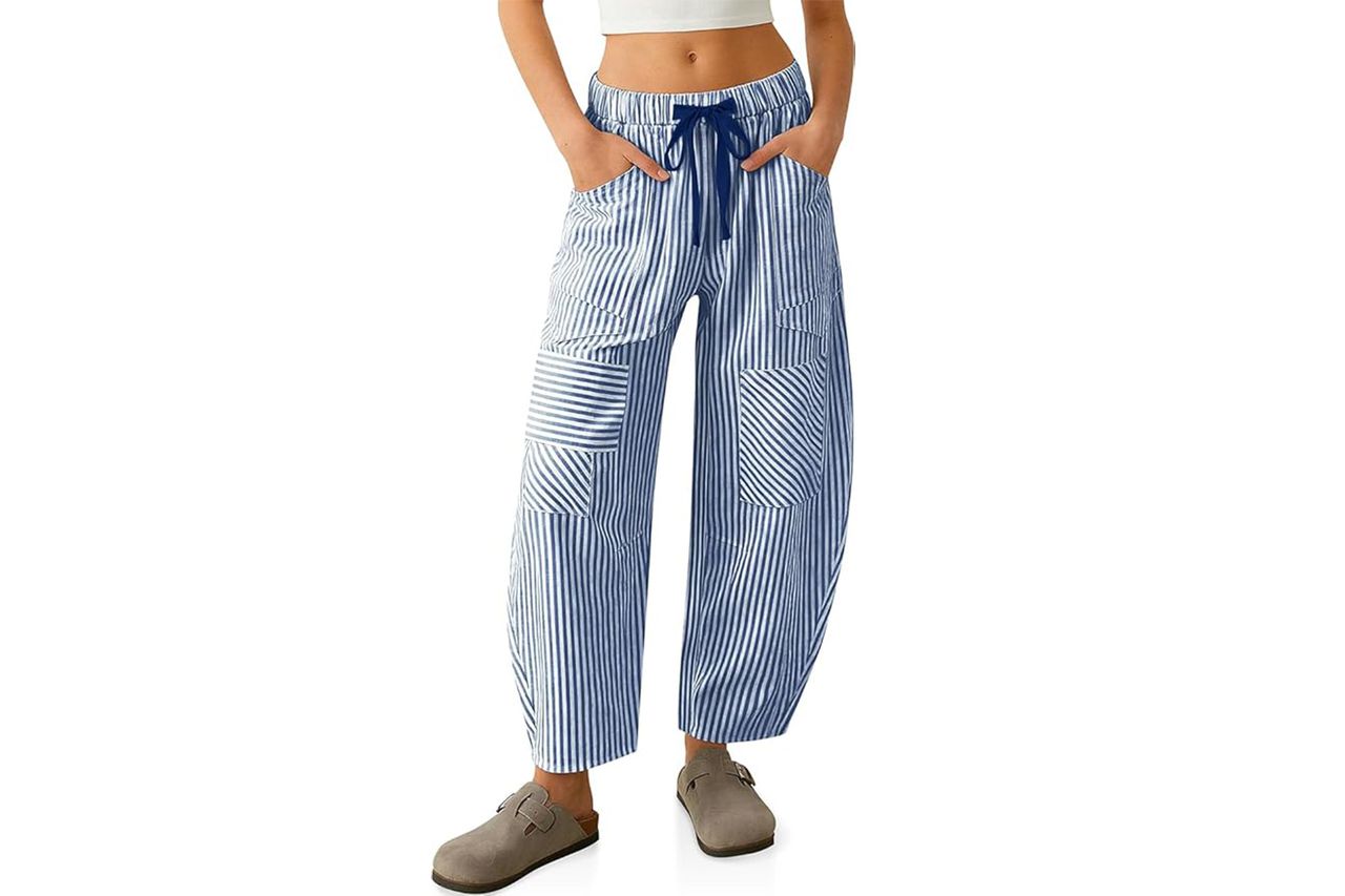 TARSE Striped Linen Barrel Pants