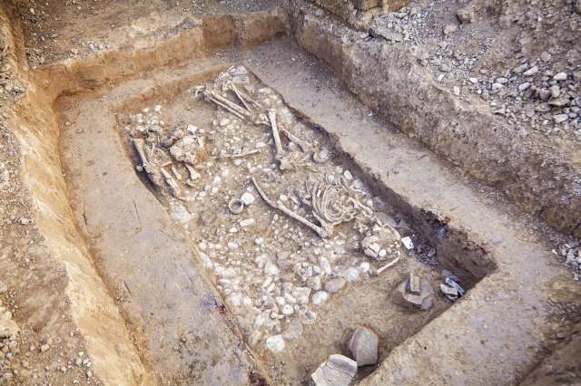 Human remains in a medieval tomb.