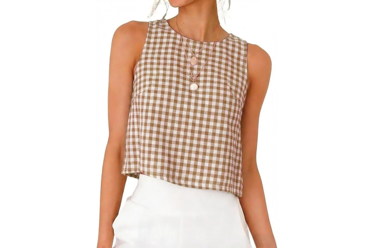 IDEALSANXUN Womens Gingham Crop Tank Tops 2026 Spring Summer Sleeveless Vest Top
