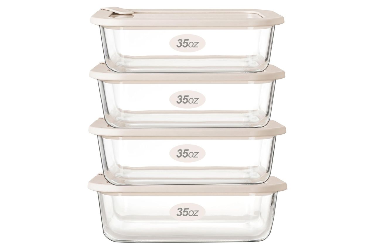 Urban Green Glass Food Storage Containers with Glass Lids, Microwave Safe Food Container Set, Airtight Food Container Set, LeakProof, 100% Plastic Free, White Color, 4pack
