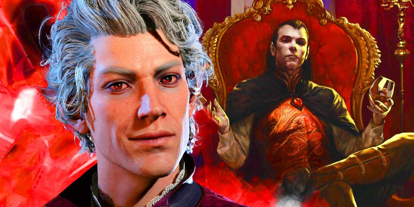 Astarion and Strahd sitting in a chair