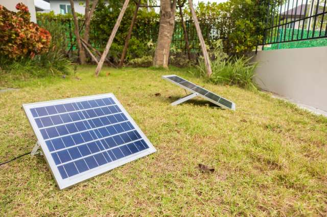 Solar panels in the backyard.
