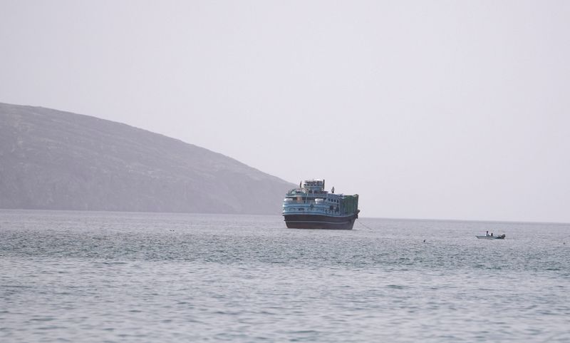 A vessel at the Strait of Hormuz, as seen from Musandam