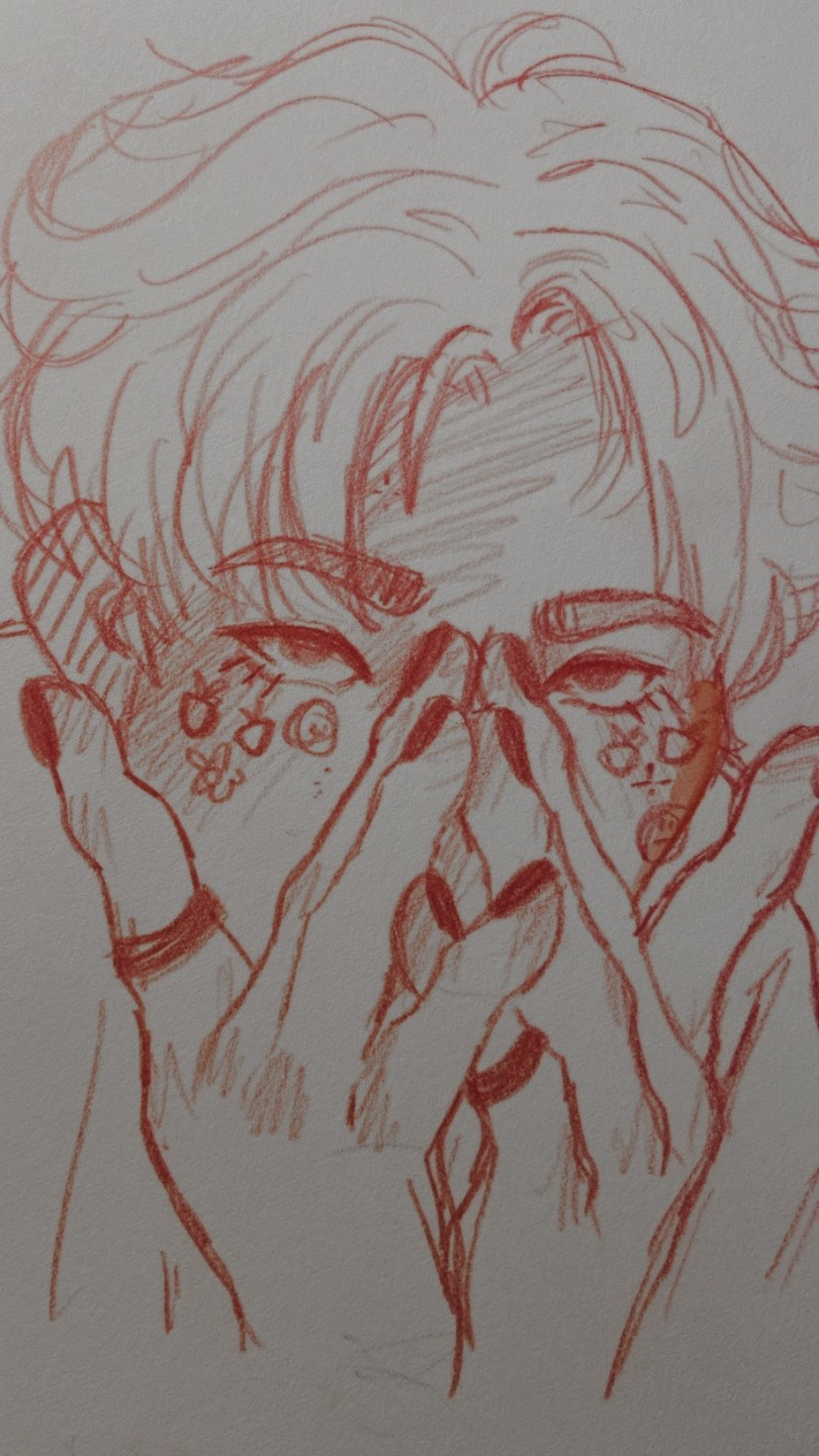 Adding depth to marker art with red pencils