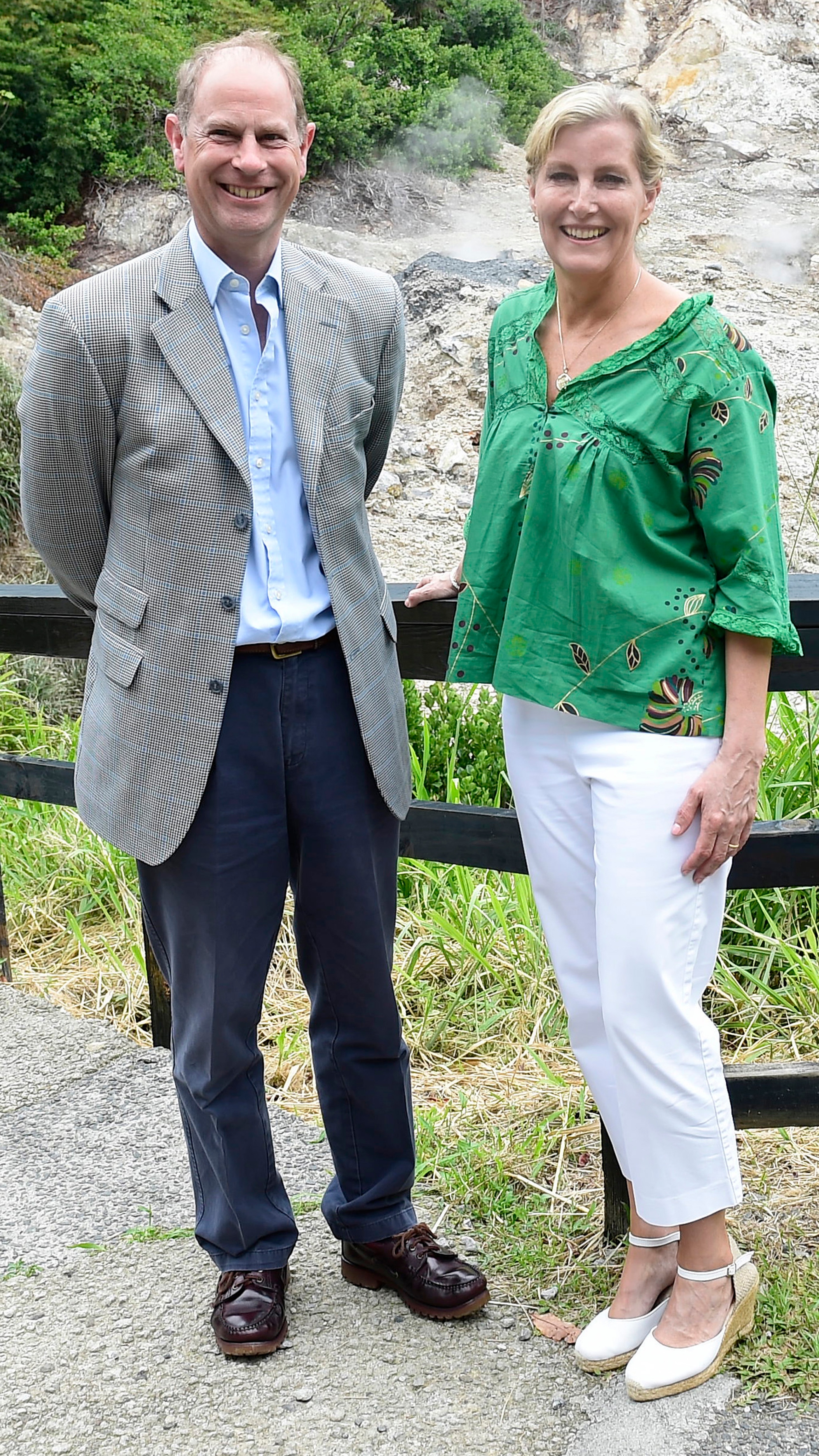 Prince Edward and Duchess Sophie smile during a visit to Sulphur Springs in 2022