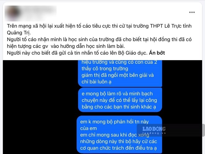 Bộ GDĐT thông tin vụ vi phạm quy chế thi tốt nghiệp tại Trường THPT Lê Trực