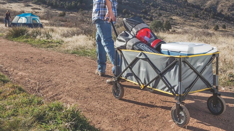 pulling Coleman wagon to a tent