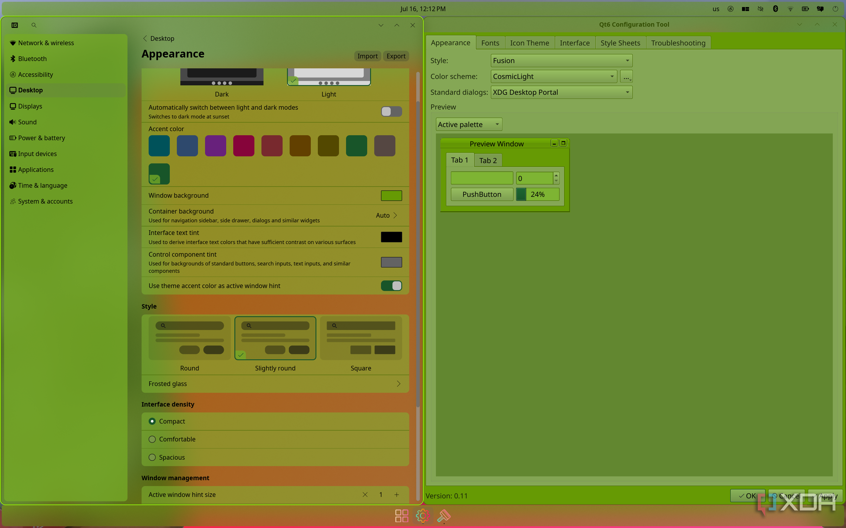 Screenshot of COSMIC desktop showing two tiled windows side by side