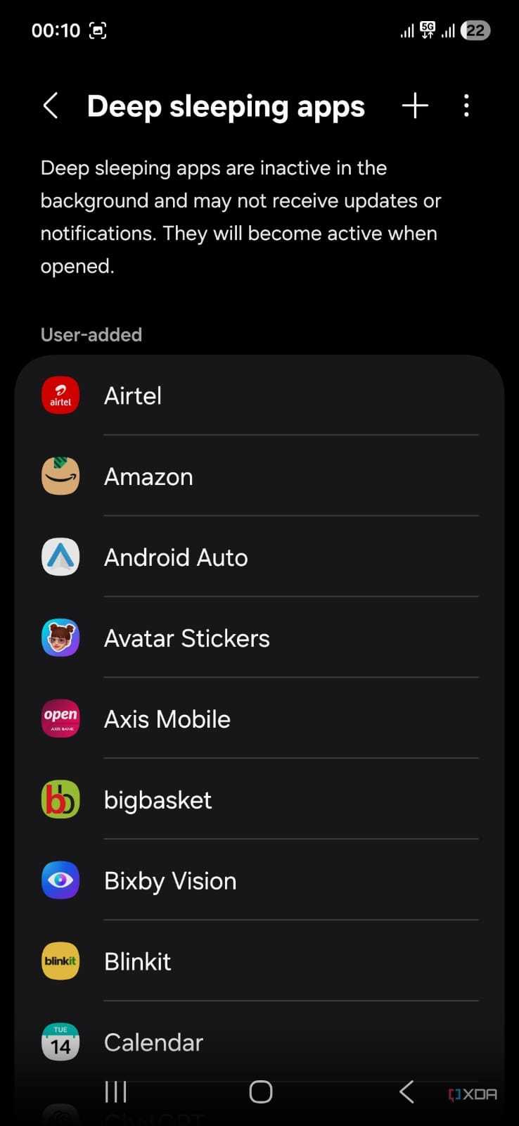 screenshot of oneui deep sleeping apps