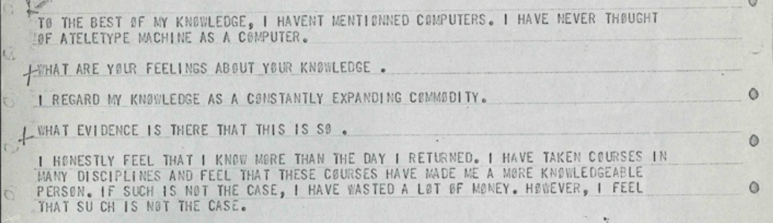 A clip from transcripts showing original conversations with ELIZA back in the Sixties (ELIZAGEN)