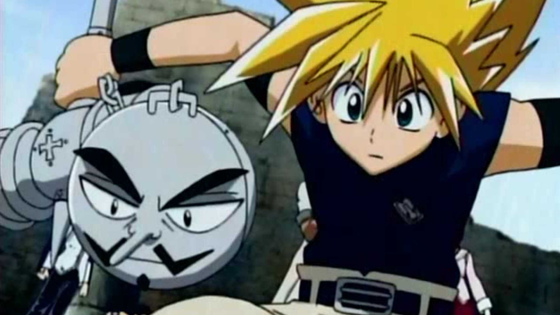 Ginta looking shocked while holding Babbo in his left hand while Babbo looks interested in Marchen Awakens Romance