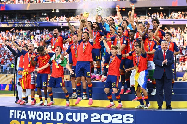 Spain celebrates with the World Cup trophy... and Trump.