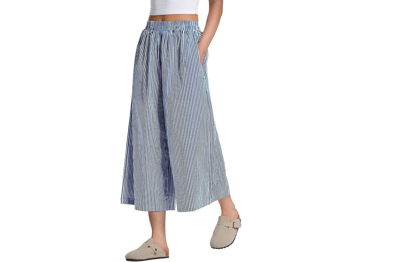 LOMON Wide Leg Capri Pants Gingham Plaid Culottes