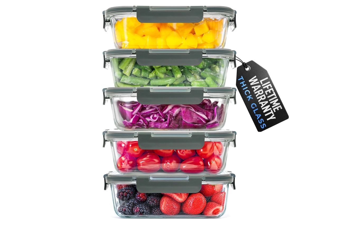 Zulay Kitchen 5 Piece Large 36oz Glass Storage Container Sets with Lids - Premium BPA Free Borosilicate Glass Food Storage Containers - Leak-Proof Meal Prep - Microwave, Freezer & Oven Safe - Gray