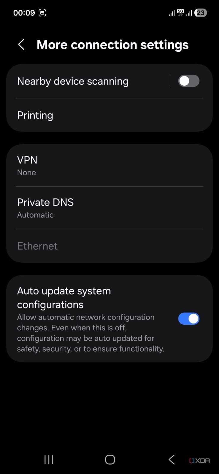 screenshot of oneui disable device scanning