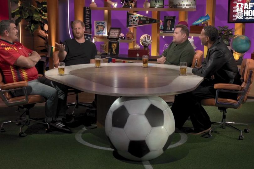 Harry sat alongside James Corden during the World Cup after show