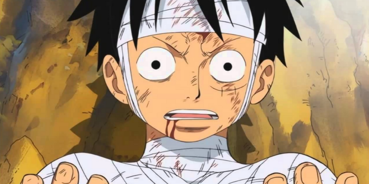 Monkey D. Luffy is bandaged up during One Piece's post-war arc.
