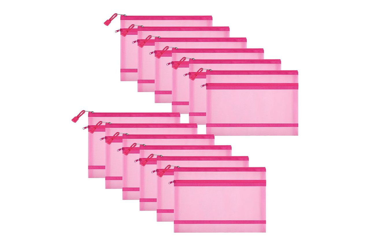 12 Pieces Zipper Nylon Mesh Pouch, Mesh Cosmetic Bags Makeup Bags Pencil