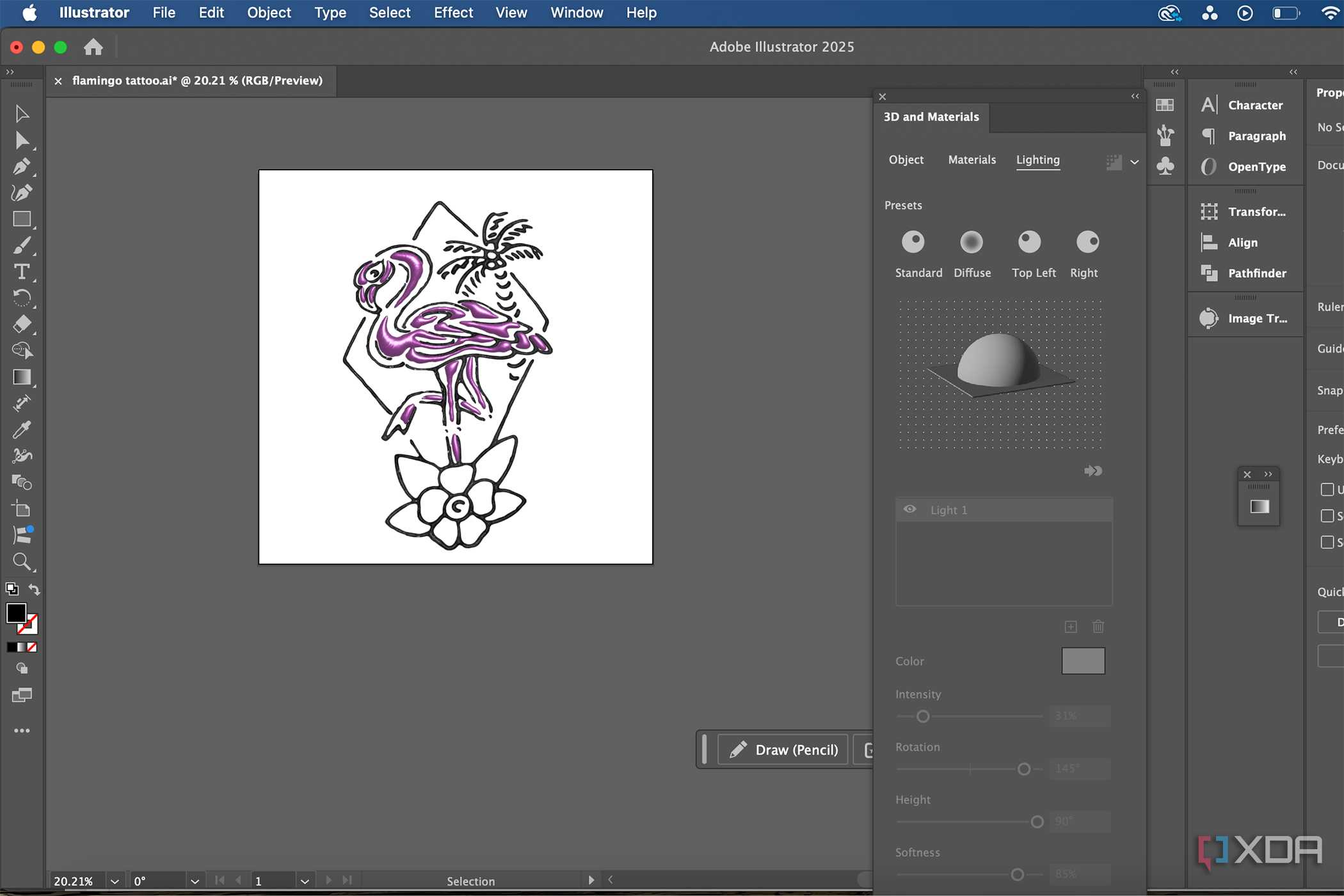 Adobe Illustrator 3D flamingo illustration