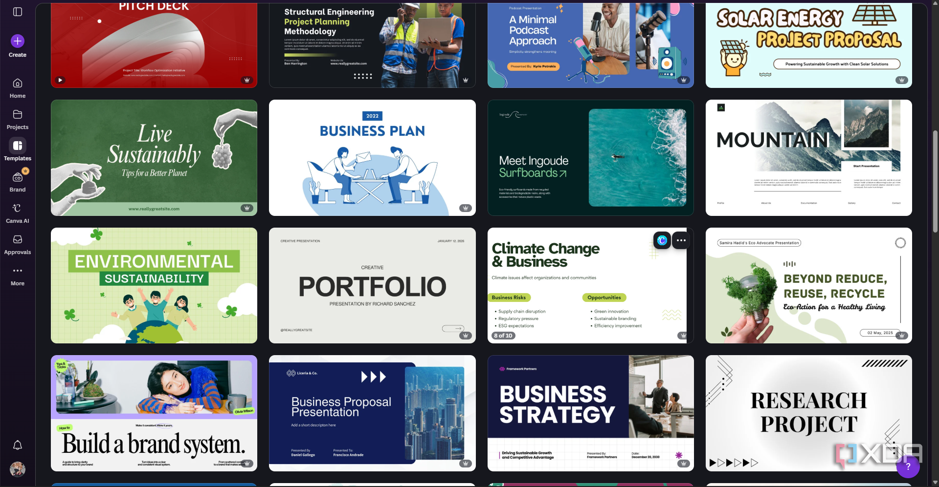 browsing presentation templates in Canva